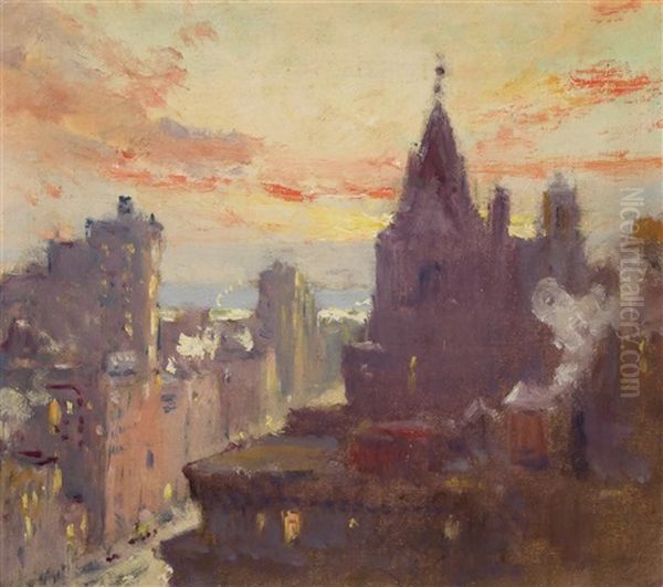 Manhattan At Sunset Oil Painting by Colin Campbell Cooper