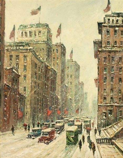 Snow Storm In New York City Oil Painting by Colin Campbell Cooper