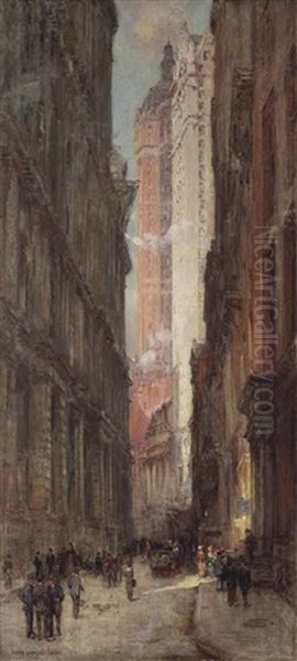 Liberty Street Crevasse, N.y.c Oil Painting by Colin Campbell Cooper