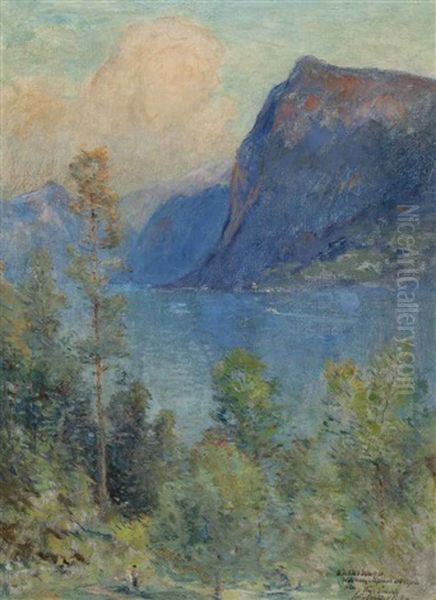 Lucerne Lake With Figures In The Foreground Oil Painting by Colin Campbell Cooper