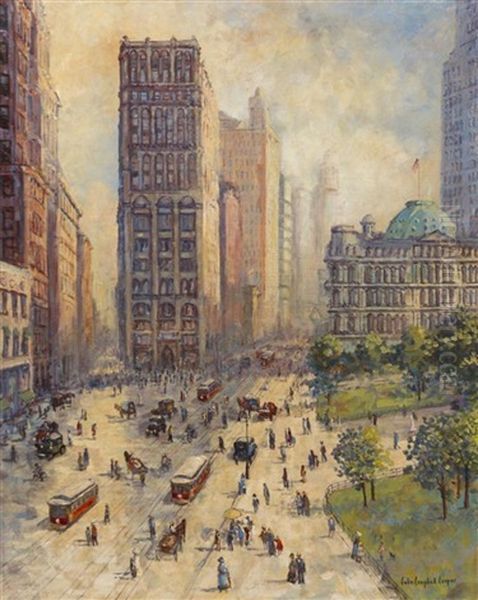 New York Street Scene Oil Painting by Colin Campbell Cooper