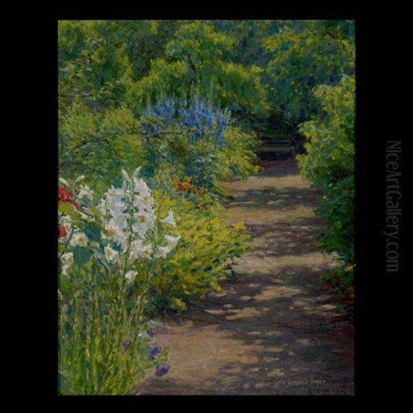 Sunlit Flowers Along Pathway Oil Painting by Colin Campbell Cooper