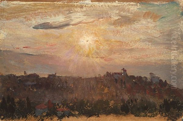 Sunset Over A Hillside Oil Painting by Colin Campbell Cooper