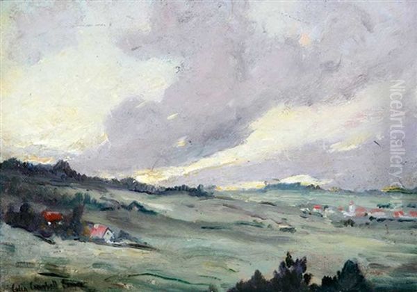 Houses In Atmospheric Landscape Oil Painting by Colin Campbell Cooper