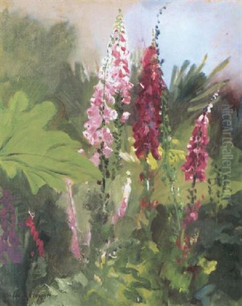 Foxgloves Oil Painting by Colin Campbell Cooper