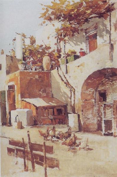 Courtyard Feeding Oil Painting by Colin Campbell Cooper