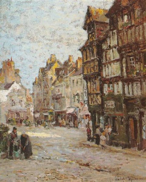 Street Scene In Bruges, Belguim Oil Painting by Colin Campbell Cooper