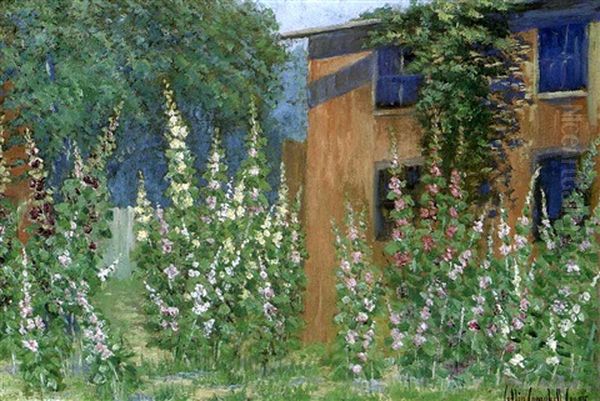 In The Hollyhock Garden Oil Painting by Colin Campbell Cooper