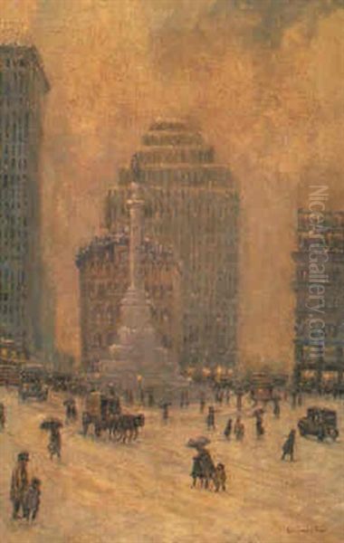 Columbus Circle, New York Oil Painting by Colin Campbell Cooper