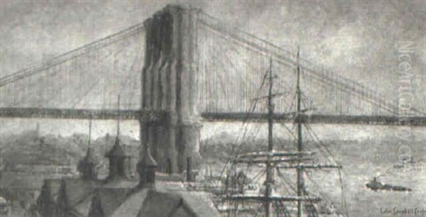 Brooklyn Bridge Oil Painting by Colin Campbell Cooper