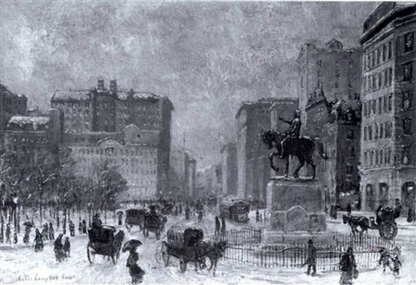 Winter Weather By The Plaza Oil Painting by Colin Campbell Cooper