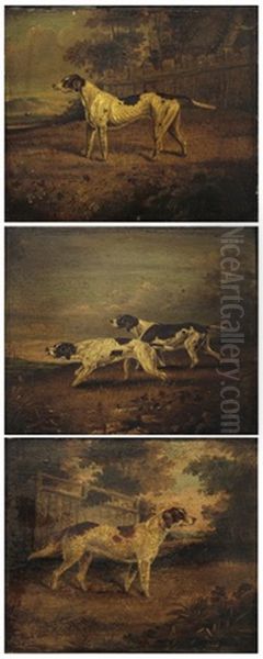 Pointers And Setter In Landscapes Group Of Three Oil Painting by Edwin Cooper