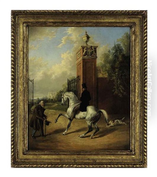 Henry Thomas, Third Earl Of Chichester, Entering The Gate Of Stanmer, Lewes, Sussex Oil Painting by Edwin Cooper