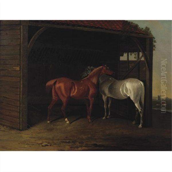 Two Hunters In A Barn Oil Painting by Edwin Cooper