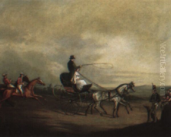 A Chase On The Road To Westminster With Two Horses Oil Painting by Edwin Cooper