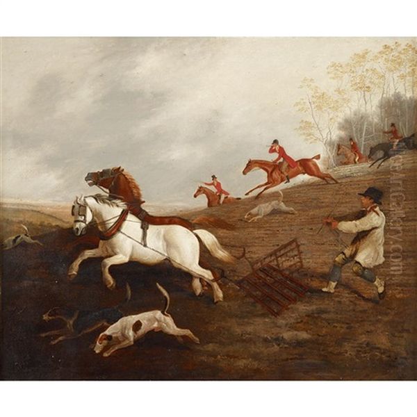 Horses At Harrow, Surprised By Hunters Oil Painting by Edwin (Sir) Cooper