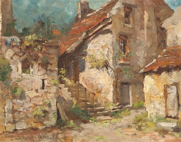 European Village Scene Oil Painting by Emma Lampert Cooper