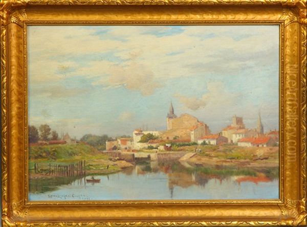 European Village Scene Oil Painting by Emma Lampert Cooper