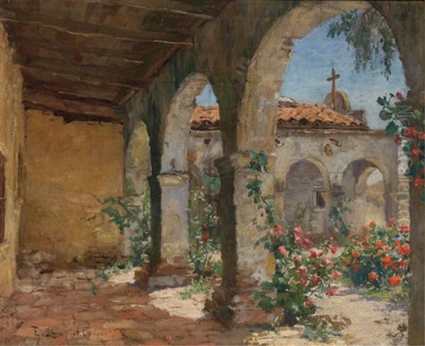 Garden At San Juan Capistrano Oil Painting by Emma Lampert Cooper