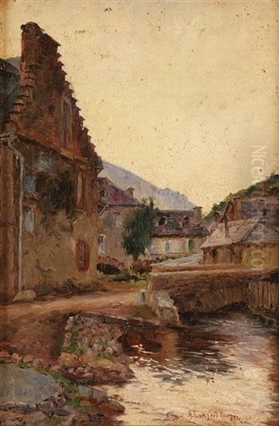 Brittany Village With Stream Oil Painting by Emma Lampert Cooper