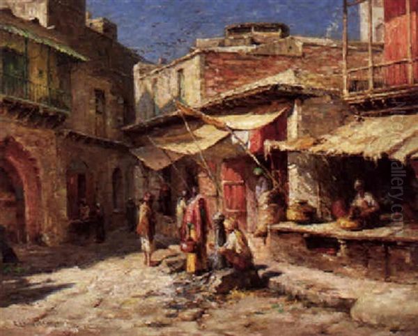 A Street In Delhi, India Oil Painting by Emma Lampert Cooper