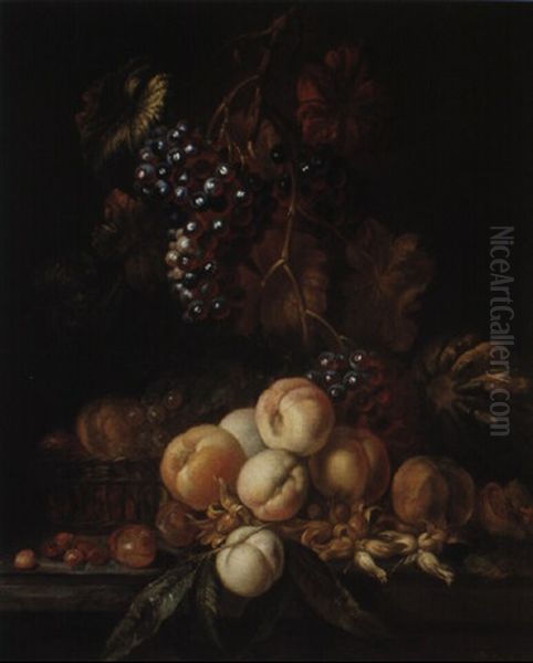 Still Life Of Fruit On A Stone Ledge Oil Painting by Joseph Teal Cooper