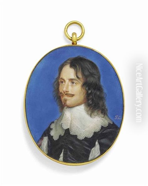 A Gentleman Called Sir William Scott, Later Lord Clerkington (d. 1656), In Black Doublet, Slashed On Front And Sleeves To Reveal White, Lace-trimmed Lawn Collar, With Long Curling Black Hair by Samuel Cooper