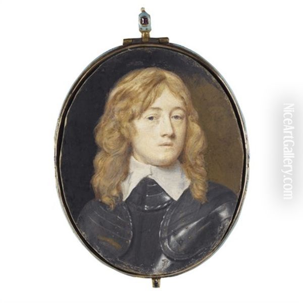 Portrait Of A Gentleman, With Flowing Fair Hair, Wearing Full Armour And A Lawn Collar (sidney Godolphin?) Oil Painting by Samuel Cooper