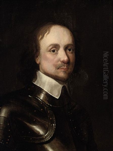 Portrait Of Oliver Cromwell In Breast-plate And A White Collar by Samuel Cooper