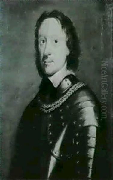 Portrait Of Oliver Cromwell, Small Half Length In Armour    And A Lawn Collar. Oil Painting by Samuel Cooper