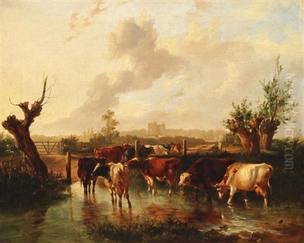 Landscape And View, Bingley Gate, Near Canterbury, (previously Titled Windsor Meadows) Oil Painting by Thomas Sidney Cooper