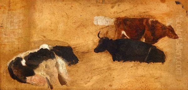 Study Of Cows Oil Painting by Thomas Sidney Cooper