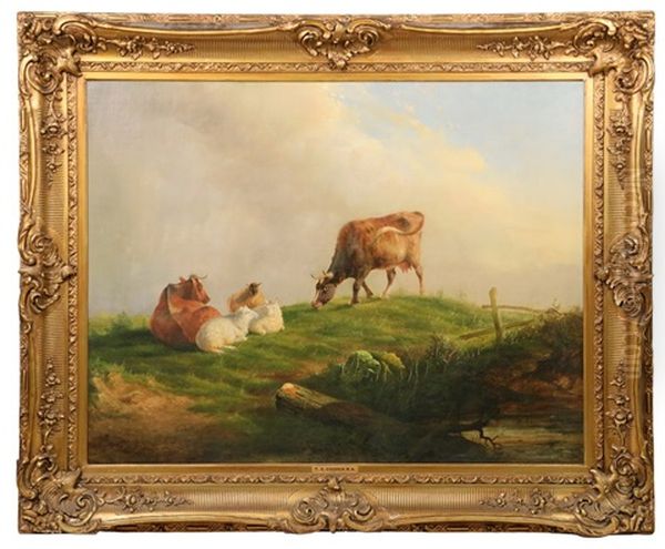 Bucolic Landscape With Cattle And Sheep Oil Painting by Thomas Sidney Cooper