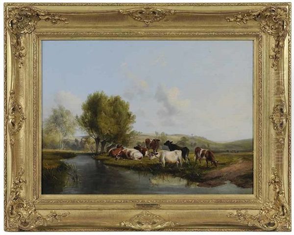 Cows Resting By A River Oil Painting by Thomas Sidney Cooper