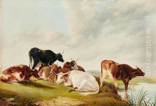 Cattle Resting By A River Oil Painting by Thomas Sidney Cooper