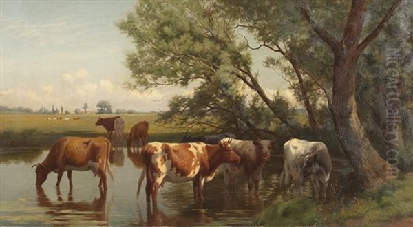 Vieh Am Flus Oil Painting by William Sidney Cooper