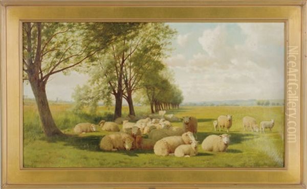 Sheep Resting In A Meadow Oil Painting by William Sidney Cooper