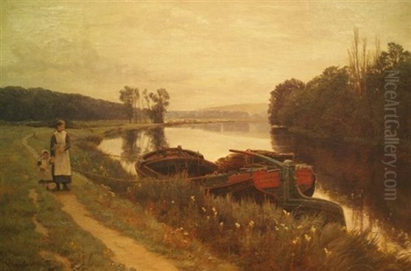 The Thames At Pangbourne Oil Painting by William Sidney Cooper