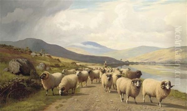 Sheep By A Loch Oil Painting by William Sidney Cooper