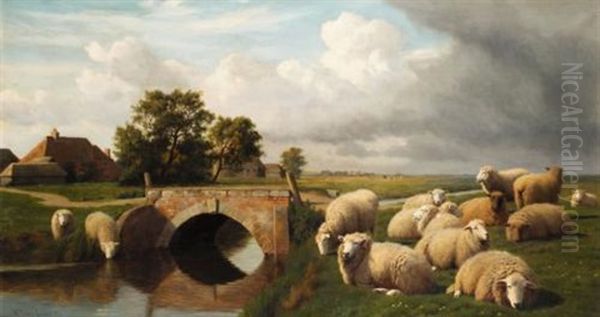 Sheep By A River Oil Painting by William Sidney Cooper