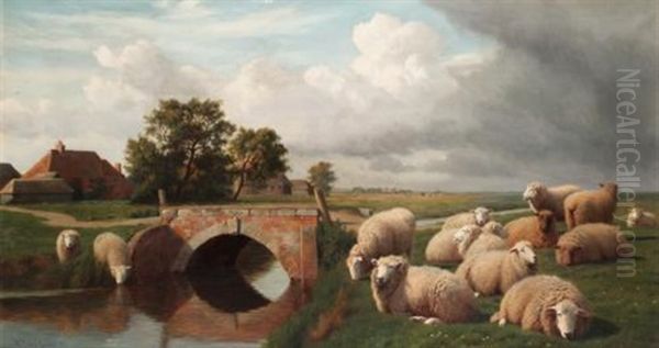 Sheep By A River Oil Painting by William Sidney Cooper