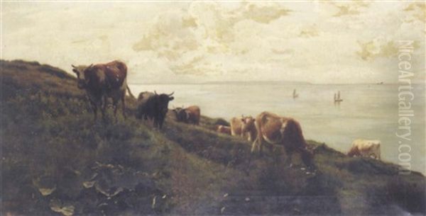 Cattle Grazing By The Sea by William Sidney Cooper