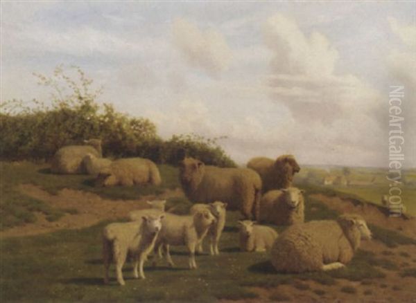 Sheep Resting In An Extensive Landscape Oil Painting by William Sidney Cooper