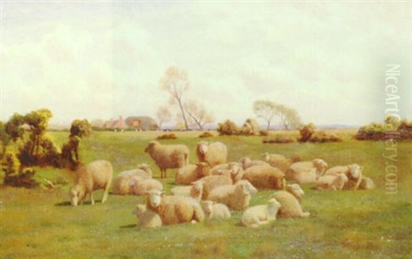 Sheep In A Meadow Oil Painting by William Sidney Cooper