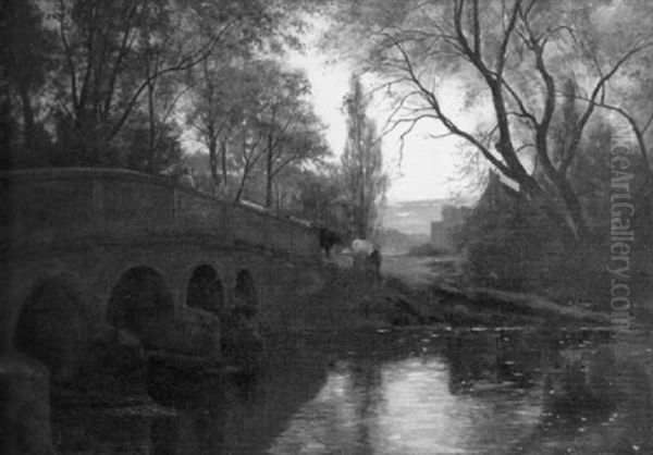 Landscape With Bridge And Cows Oil Painting by William Sidney Cooper