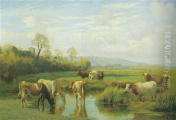 Paesaggio Con Bovini Al Pascolo Oil Painting by William Sidney Cooper