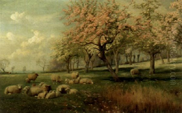 Sheep In A Spring Meadow Oil Painting by William Sidney Cooper