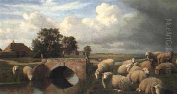 Sheep By A Bridge Oil Painting by William Sidney Cooper