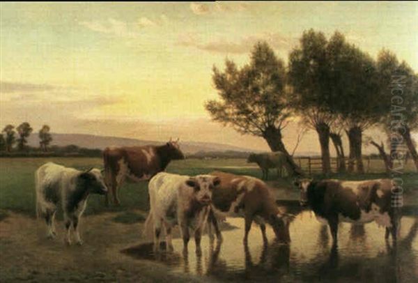 Evening Near Amberley Oil Painting by William Sidney Cooper