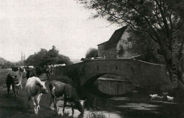 Cattle Watering Oil Painting by William Sidney Cooper